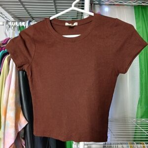 Brown Ribbed Women's Top